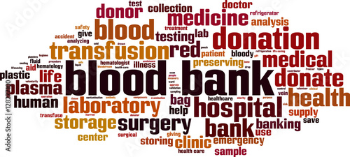 Blood bank word cloud concept. Vector illustration