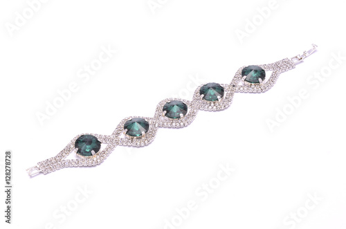 silver bracelet with precious stones isolated on white