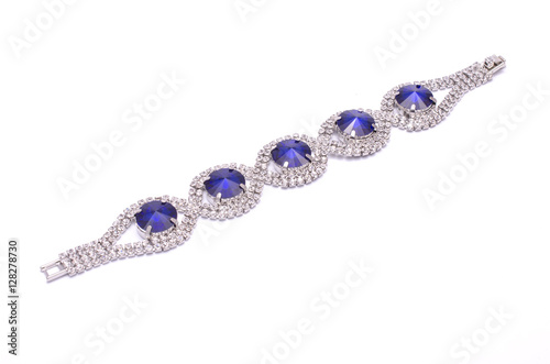 silver bracelet with precious stones isolated on white