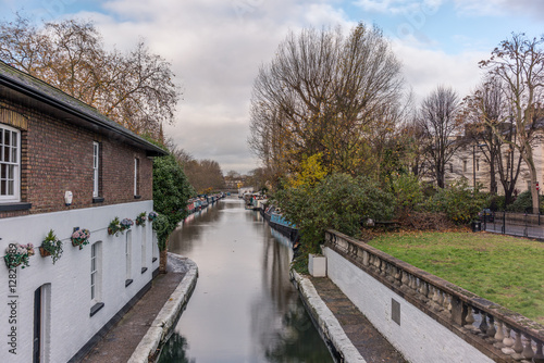 Water Canal and reflections in Little Venice in London in Autumn