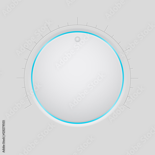 Round button. User interface application with blue backlight