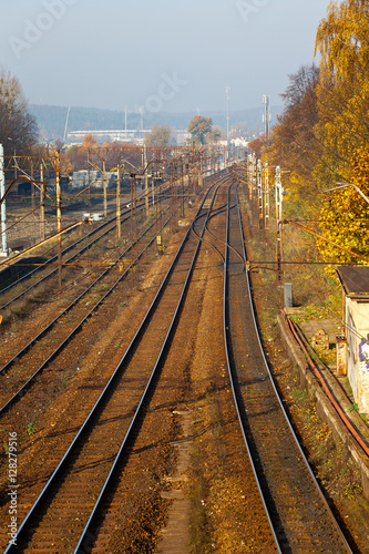 Old railway tracks in front of the station.