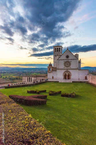 Assisi (Italy) - The Saint Francis catholic basilica at sunset