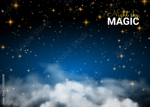 Night sky magic cloud. Holiday Shining Motion Design Card. Infinity Blue Background and Shining Stars. Vector illustration abstract background