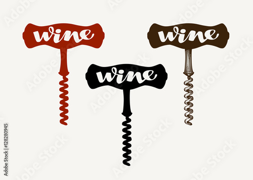Wine vector logo. Corkscrew icon or symbol