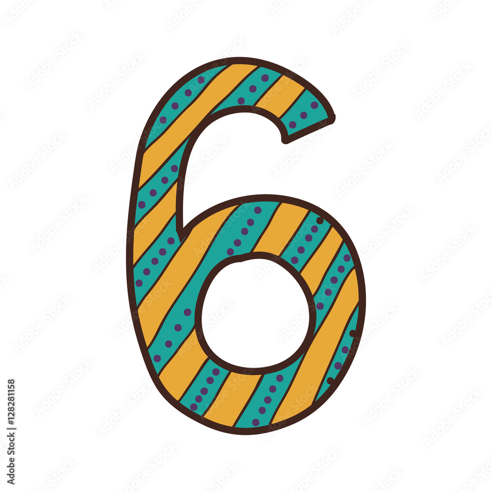 colorful number six design with striped and dotted vector illustration colorful number six design with striped and dotted vector illustration