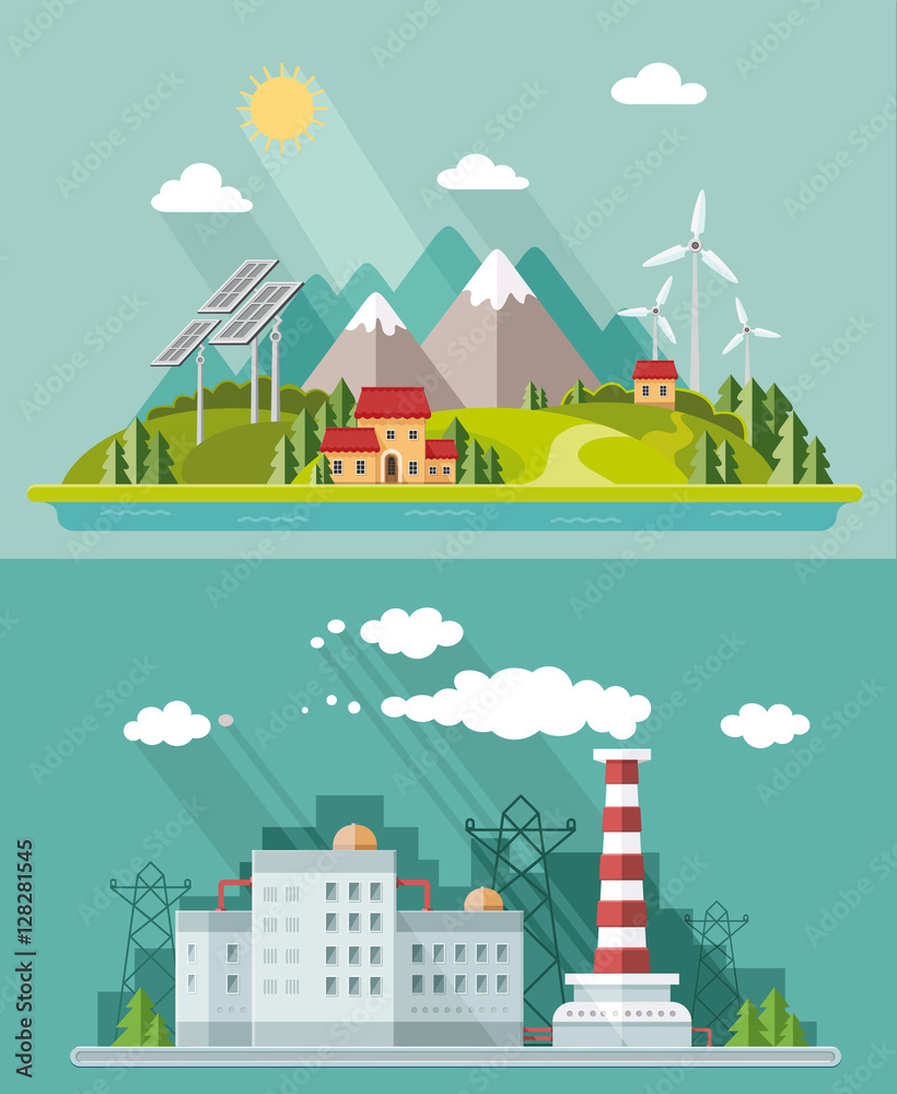 Ecology set. Environment, green energy. Eco life, emissions, nat