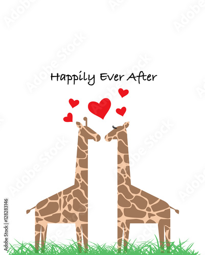 Canvas Print Giraffe Couple in Love with Hearts