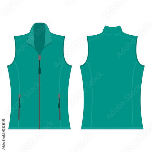 teal color autumn fleece vest isolated vector on the white background