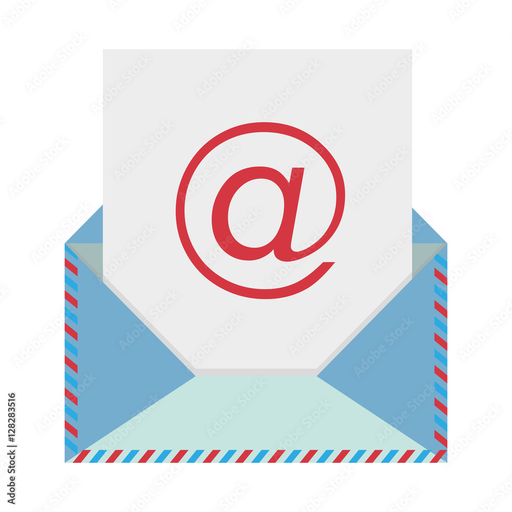 colorful envelope with mailing sheet and at sign vector illustration colorful envelope with mailing sheet and at sign vector illustration