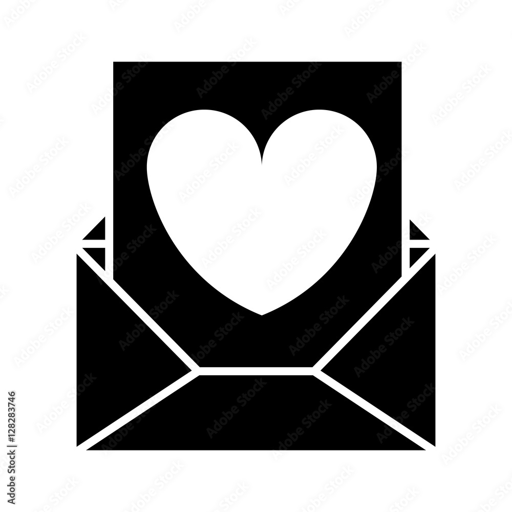 black silhouette romantic envelope with heart draw vector illustration black silhouette romantic envelope with heart draw vector illustration