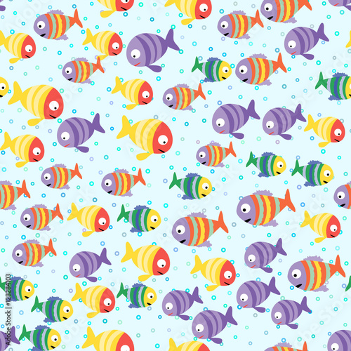 Abstract color cartoon fishes in the sea
