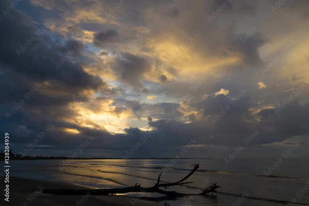 Sunset on the ocean coast. Sky Fiji