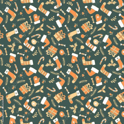 christmas seamless pattern. hand drawn vector background
