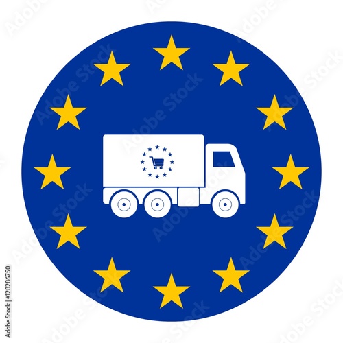 Camion de livraison en Europe dans un drapeau européen