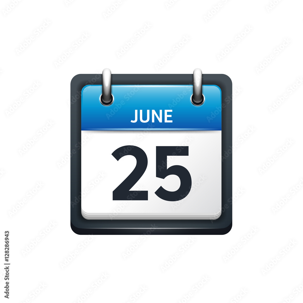 June 25. Calendar icon.Vector illustration,flat style.Month and date.Sunday,Monday,Tuesday,Wednesday,Thursday,Friday,Saturday.Week,weekend,red letter day. 2017,2018 year.Holidays. June 25. Calendar icon.Vector illustration,flat style.Month and date.Sunday,Monday,Tuesday,Wednesday,Thursday,Friday,Saturday.Week,weekend,red letter day. 2017,2018 year.Holidays.