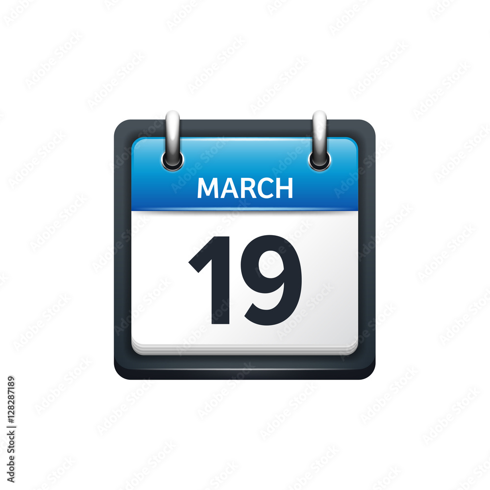 March 19. Calendar icon.Vector illustration,flat style.Month and date.Sunday,Monday,Tuesday,Wednesday,Thursday,Friday,Saturday.Week,weekend,red letter day. 2017,2018 year.Holidays. March 19. Calendar icon.Vector illustration,flat style.Month and date.Sunday,Monday,Tuesday,Wednesday,Thursday,Friday,Saturday.Week,weekend,red letter day. 2017,2018 year.Holidays.