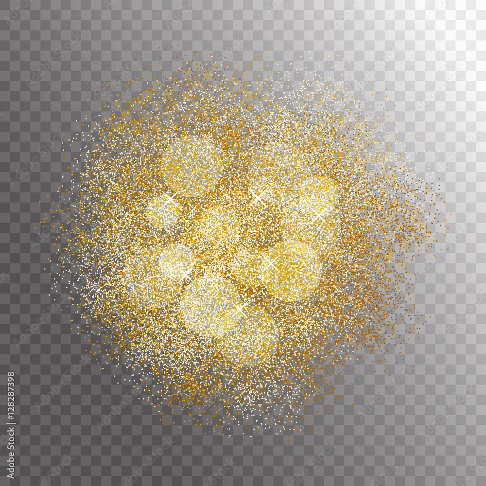 Gold glitter splash on transparent background. Gold sparkles. Vector