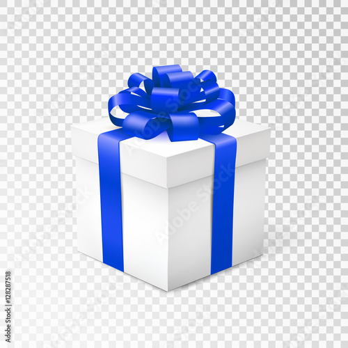 Gift box with blue ribbon isolated on transparent background. Vector illustration.