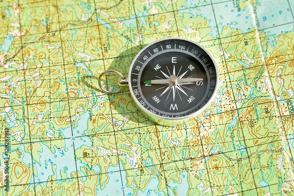 Symbols of travel - map with compass. Symbols of travel - map with compass.