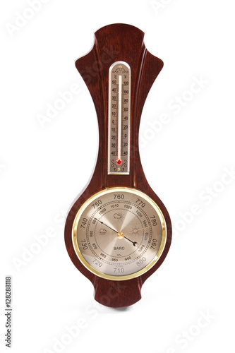 Fotografía Vintage wooden wall barometer on a white background