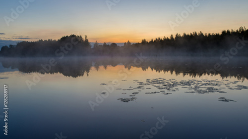 Foggy lake in the morning, Belarus, Summer