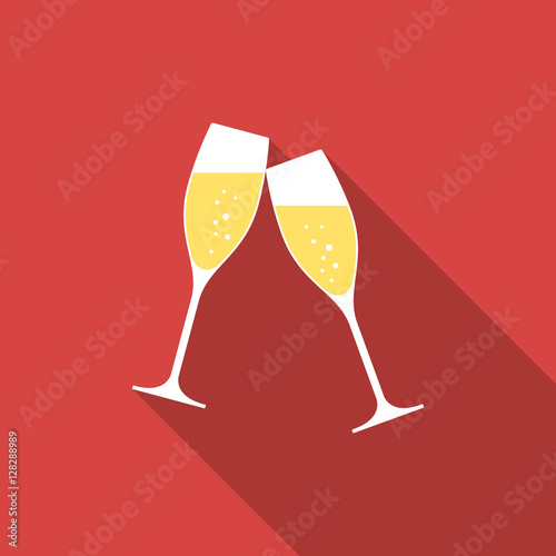 Glasses of champagne. Illustration in a flat design with long sh