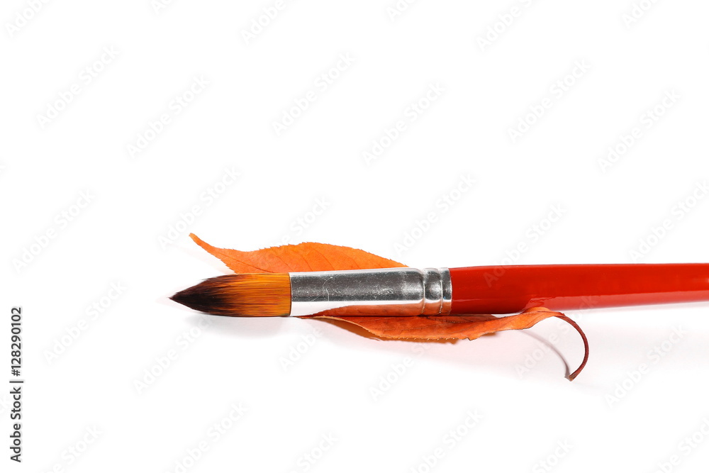 concept brush painting and yellow autumn leaves isolated on white concept brush painting and yellow autumn leaves isolated on white