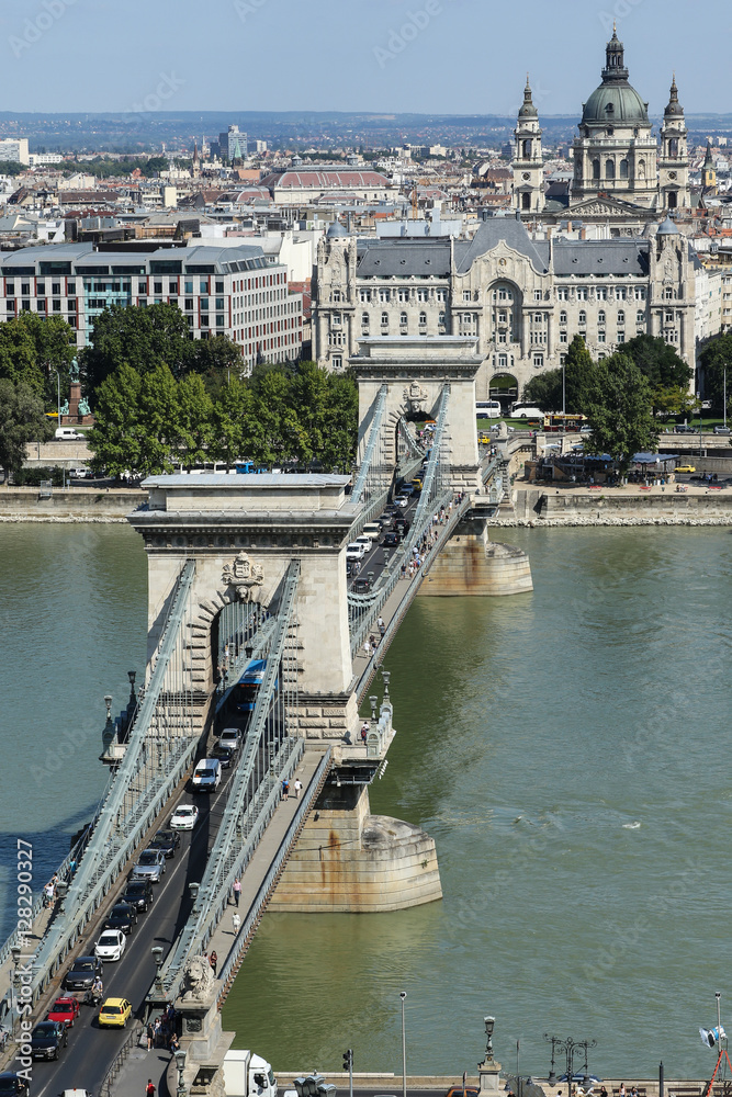 Chain bridge across the Danube river in Budapest
