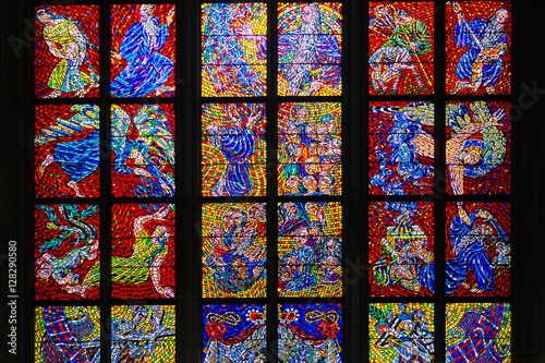 Prague  Czechia - November  21  2016  stained-glass of St. Vitus Cathedral  in Prague Castle  Czechia