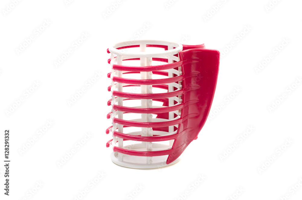 red hair curlers woman on a white background red hair curlers woman on a white background