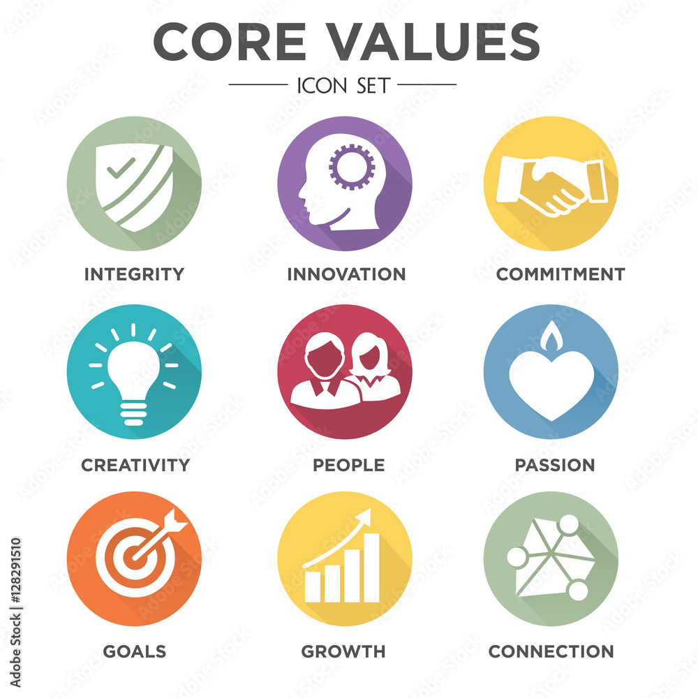 Company Core Values Solid Icons for Websites or Infographics