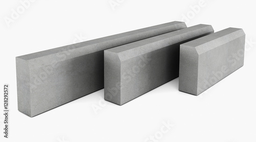 Grey curbstone on white background photo