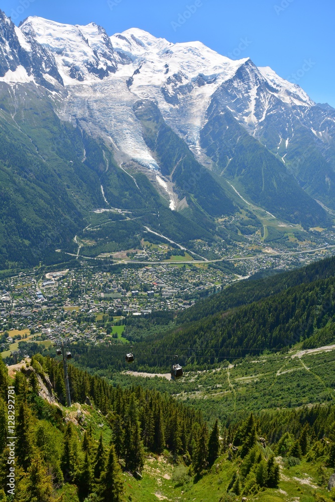 View of Mont Blanc from Le Brevent viewpoint in Chamonix, France.