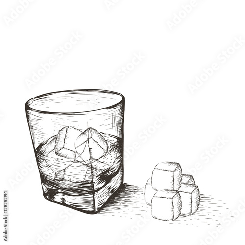 One glass with liquid and ice