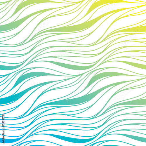 Vector color hand-drawing wave sea background. Blue abstract sea