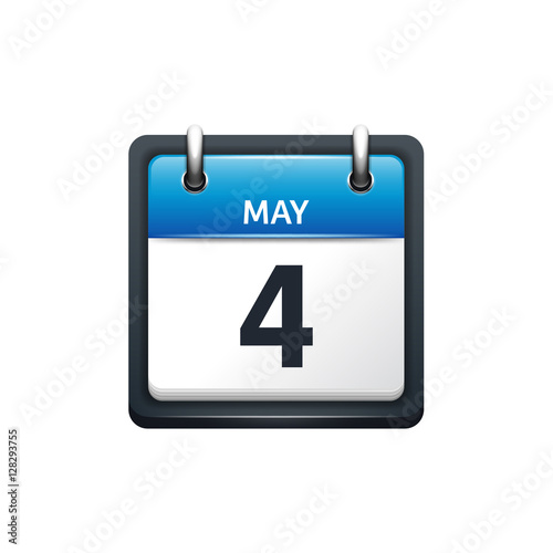 May 4. Calendar icon.Vector illustration,flat style.Month and date.Sunday,Monday,Tuesday,Wednesday,Thursday,Friday,Saturday.Week,weekend,red letter day. 2017,2018 year.Holidays.