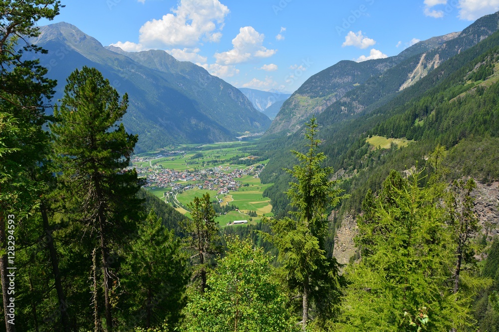 View over Umhausen and Otztal valley in Tirol, Austria.