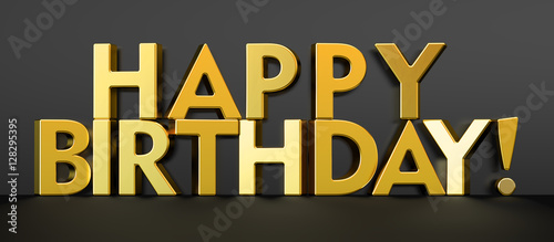 Canvas Print Happy Birthday concept, golden inscription. 3D rendering