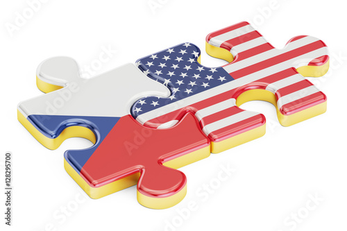 USA and Czech Republic puzzles from flags, relation concept. 3D