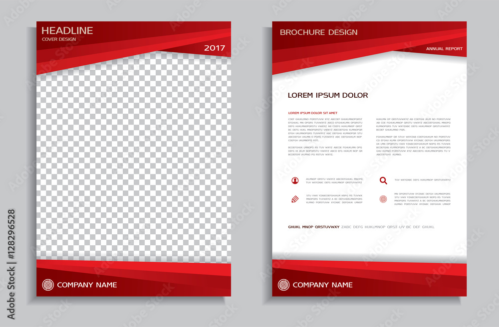 Flyer design template - brochure with red geometric background, front and back page