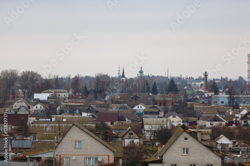 A small town in Central Russia. small house,Well hill Orthodox C
