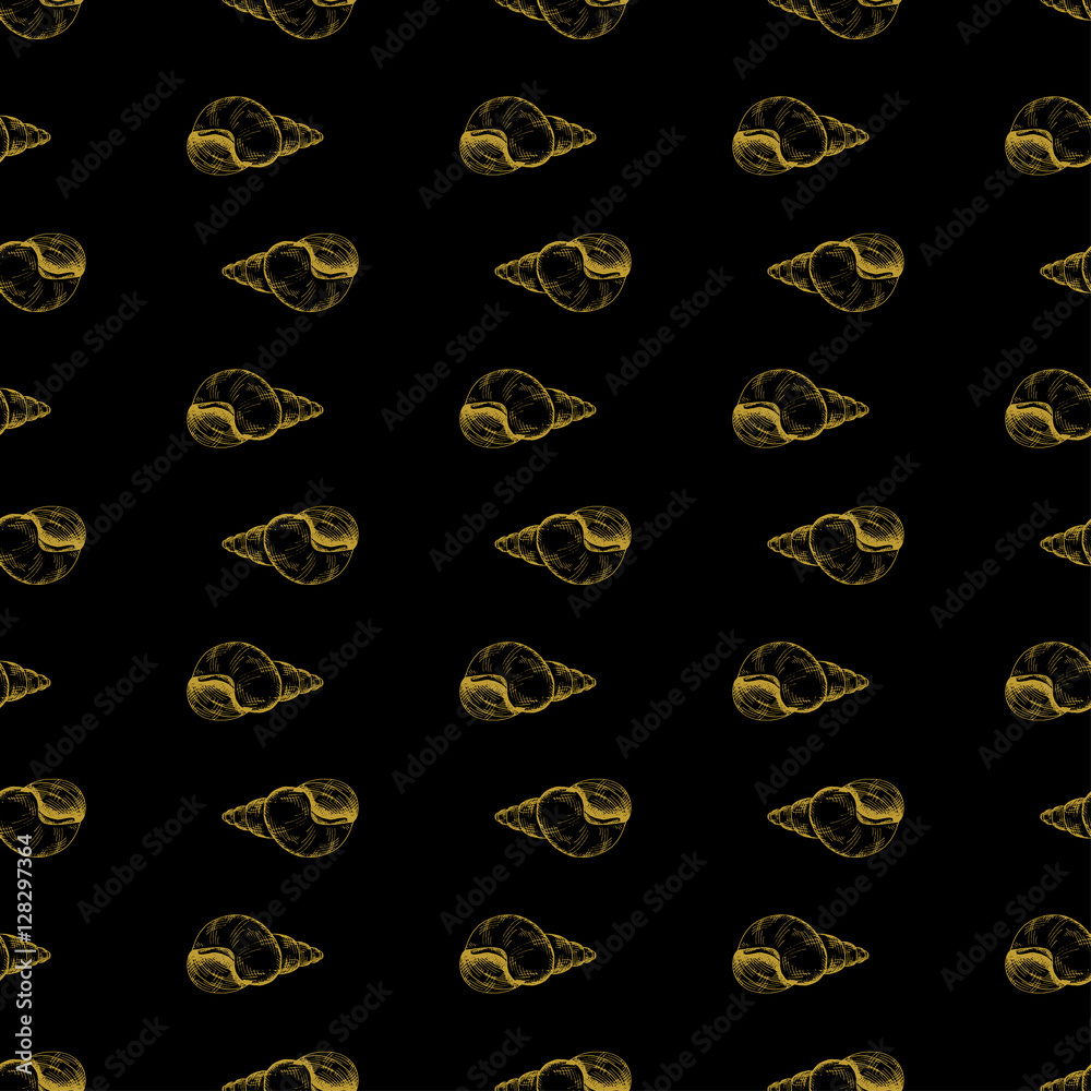Golden sketch seashell decor seamless pattern Golden sketch seashell decor seamless pattern