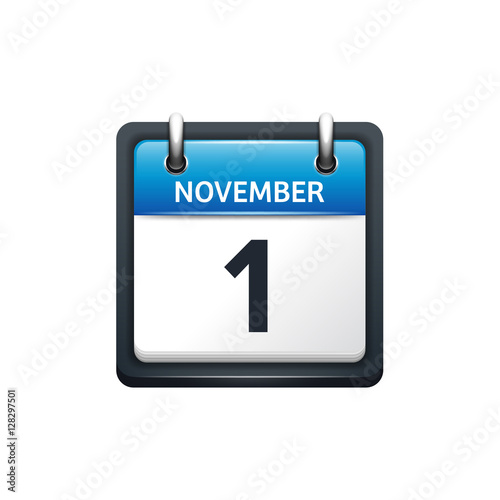 November 1. Calendar icon.Vector illustration,flat style.Month and date.Sunday,Monday,Tuesday,Wednesday,Thursday,Friday,Saturday.Week,weekend,red letter day. 2017,2018 year.Holidays.