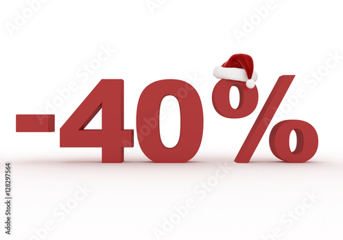 40 Percent discount sign in the hat of Santa Claus