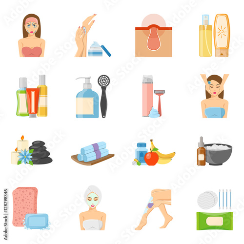 Skincare And Bodycare Flat Icons 