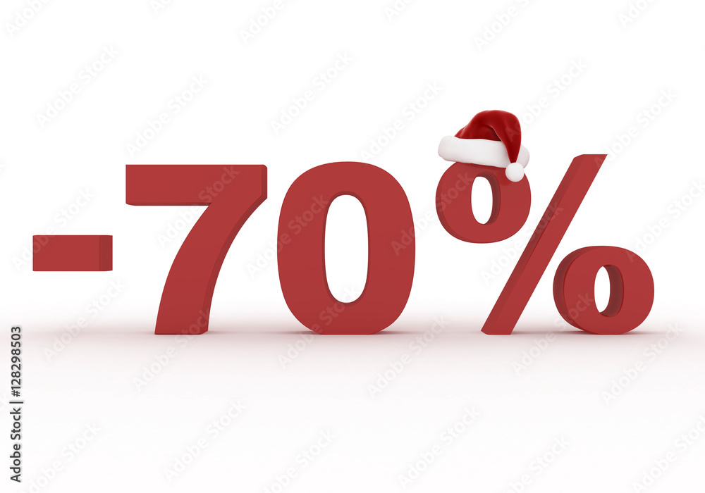 70 Percent discount sign in the hat of Santa Claus 70 Percent discount sign in the hat of Santa Claus