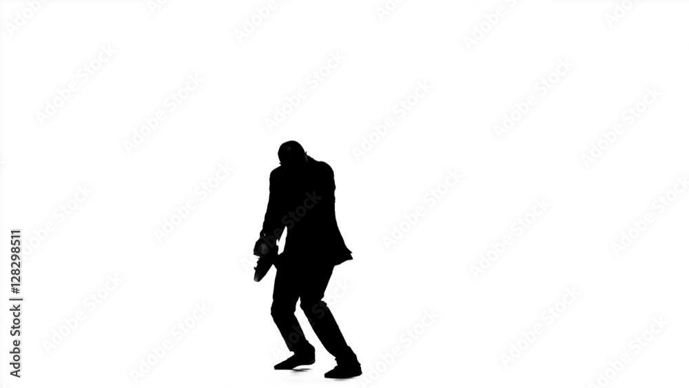 Jumping guitarist while playing the instrument. Slow motion Jumping guitarist while playing the instrument. Slow motion