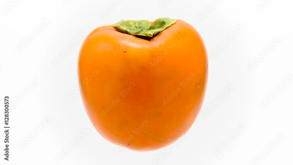 Orange mature kaki suspended in the air rotates in loop Orange mature kaki suspended in the air rotates in loop