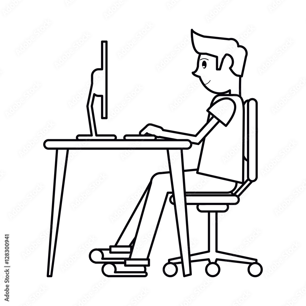 pictogram man sitting using laptop on desk design vector illustration eps 10 pictogram man sitting using laptop on desk design vector illustration eps 10